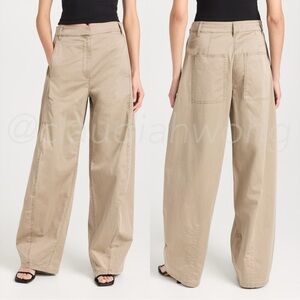 TIBI Sid Garment Dyed Silky Cotton Shorter Chino Pant in Acorn Beige